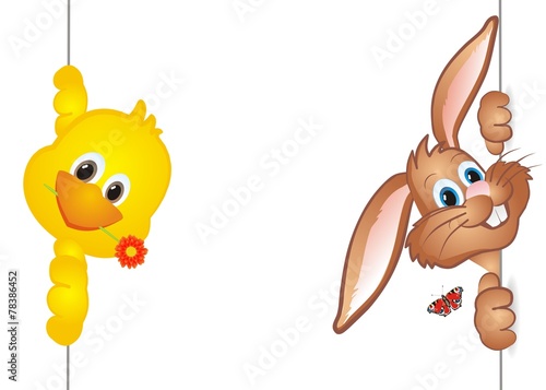 witziger Osterhase mit Küken