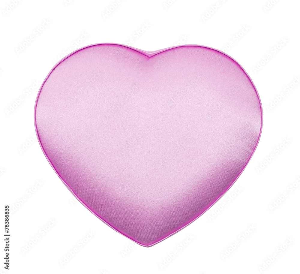 Silk box in form of heart, pink, isolated on the white