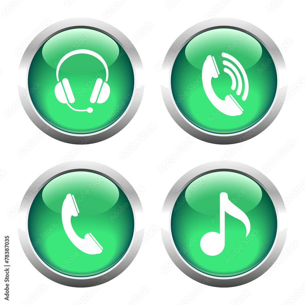 Set of buttons for web, phone, headphones, music. Set of buttons for web, phone, headphones, music.