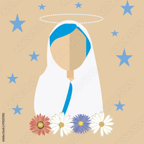 holy mary, faceless, white mantle surrounded by stars and flower