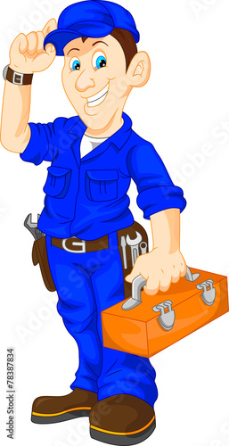 mechanic holding utility box