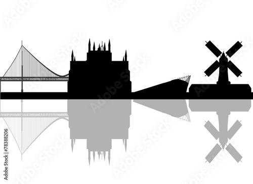 Kingston Upon Hull skyline in orange background in editable vect