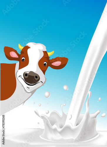 vector design with cow and pouring milk splash