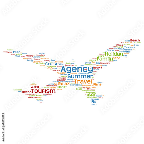 Vector conceptual travel or tourism plane word cloud