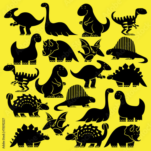 Set Of Different Cute Cartoon Dinosaurs