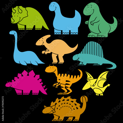 Set Of Different Cute Cartoon Dinosaurs