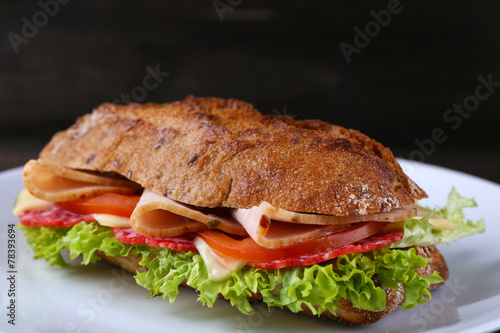 Fresh and tasty sandwich with cheese and vegetables