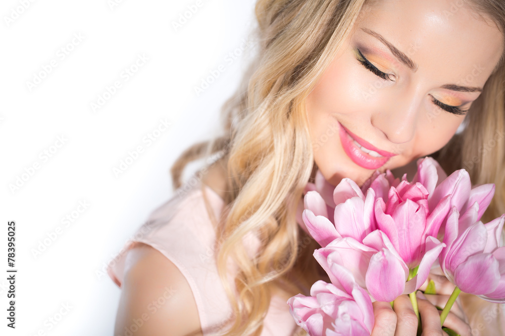 Woman with tulip bouquet