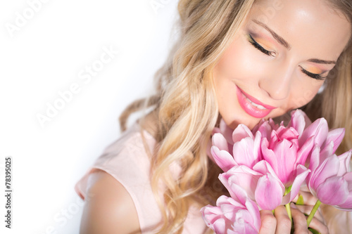 Woman with tulip bouquet