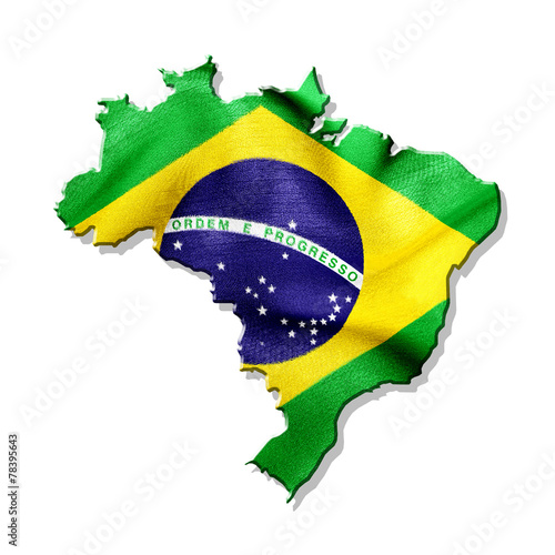 Brazil map with waving flag isolated on white background