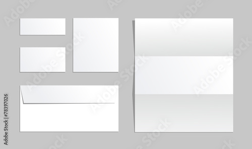 Office paper of different types. Business set. Envelope, cards