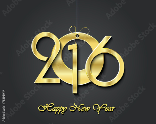 Creative happy new year 2016 greeting card design. Golden symbol