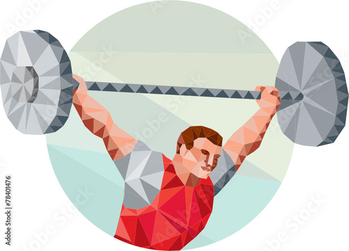 Weightlifter Lifting Barbell Circle Low Polygon