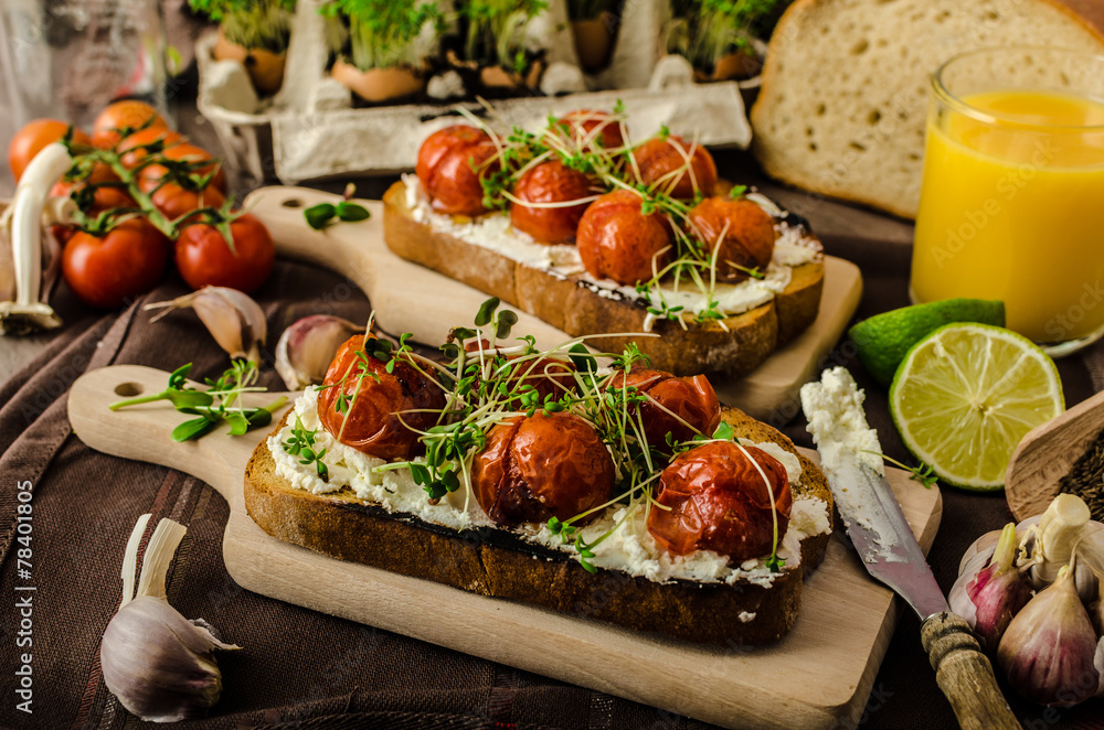 Roasted Cherry Tomato Sauce and Ricotta on Toast