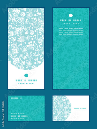 Vector blue and white lace garden plants vertical frame pattern