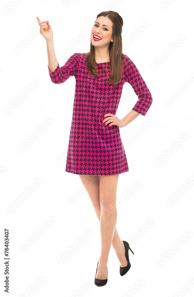 Attractive woman pointing finger Attractive woman pointing finger
