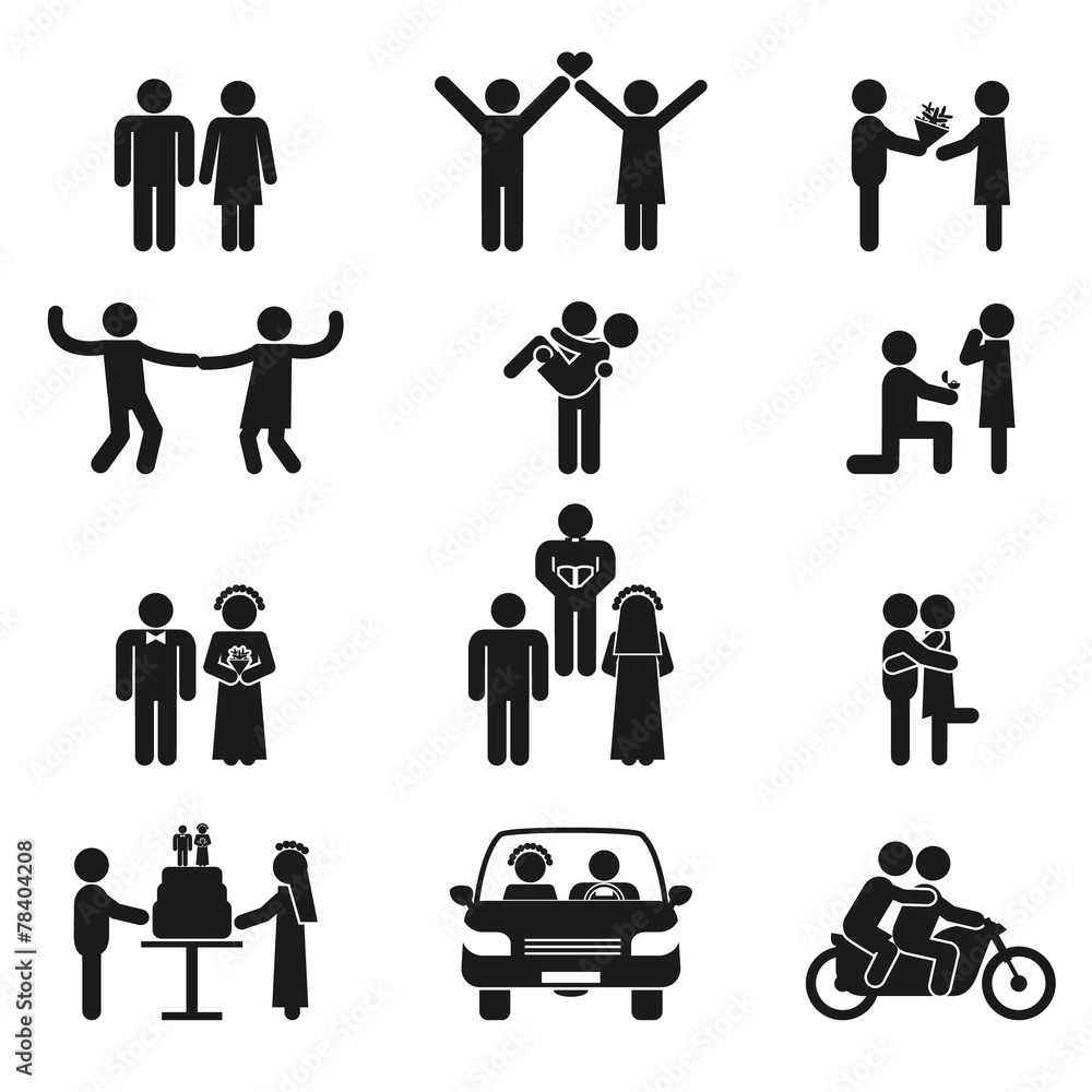 Relationship and wedding people icon set Relationship and wedding people icon set