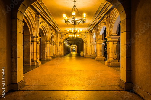 Hallway at night  in Balboa Park  San Diego  California.