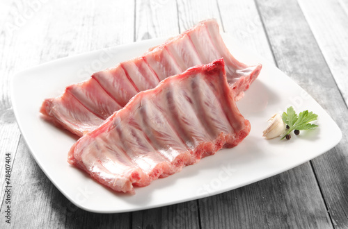 Raw Pork Rib Meat on White Plate
