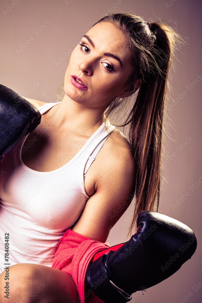 Fototapeta premium Feminist woman training, boxing.