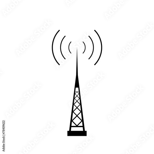 Broadcasting antenna with signal waves on white background.
