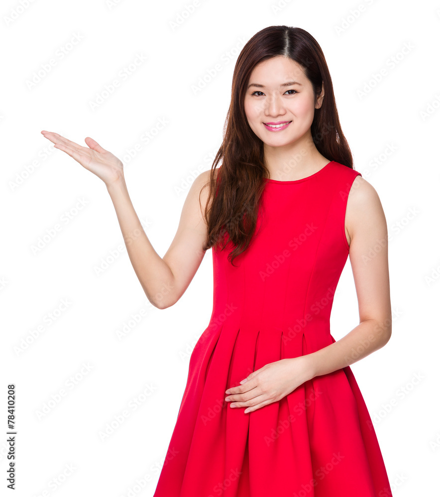Asian woman with hand presentation Asian woman with hand presentation