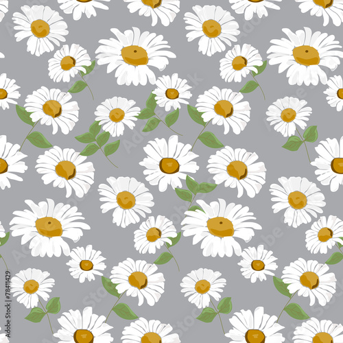 daisy seamless pattern on black Background