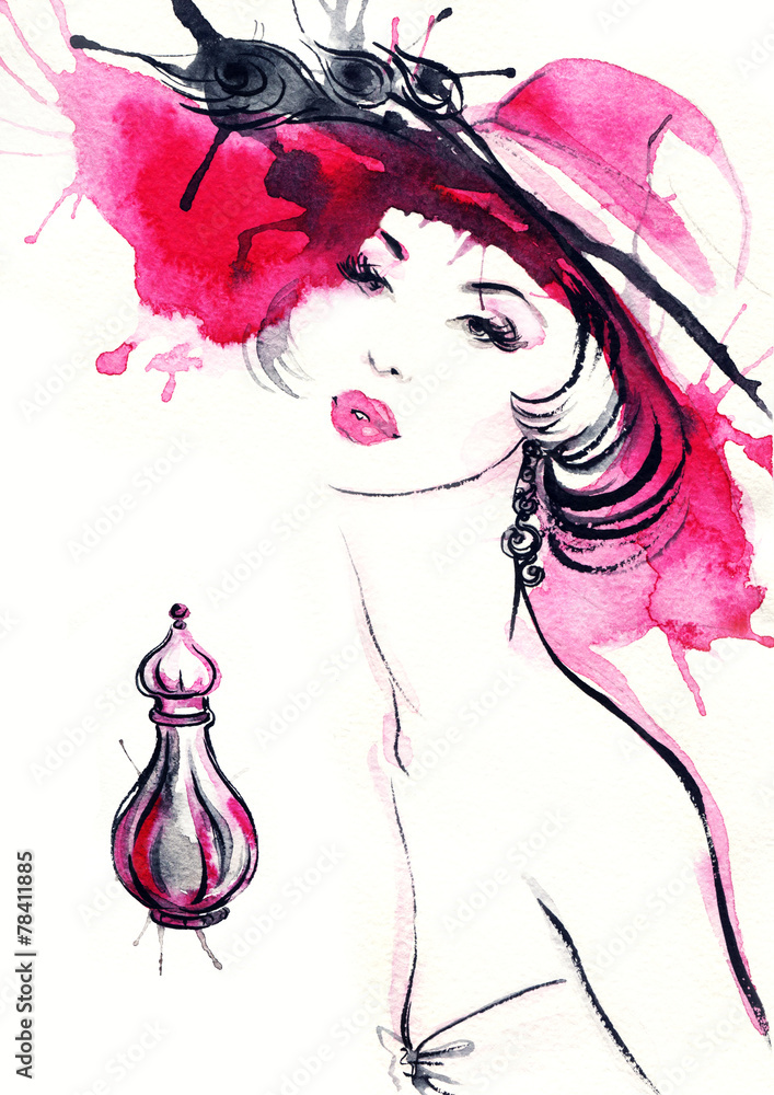 Fototapeta premium woman portrait .abstract watercolor .fashion background