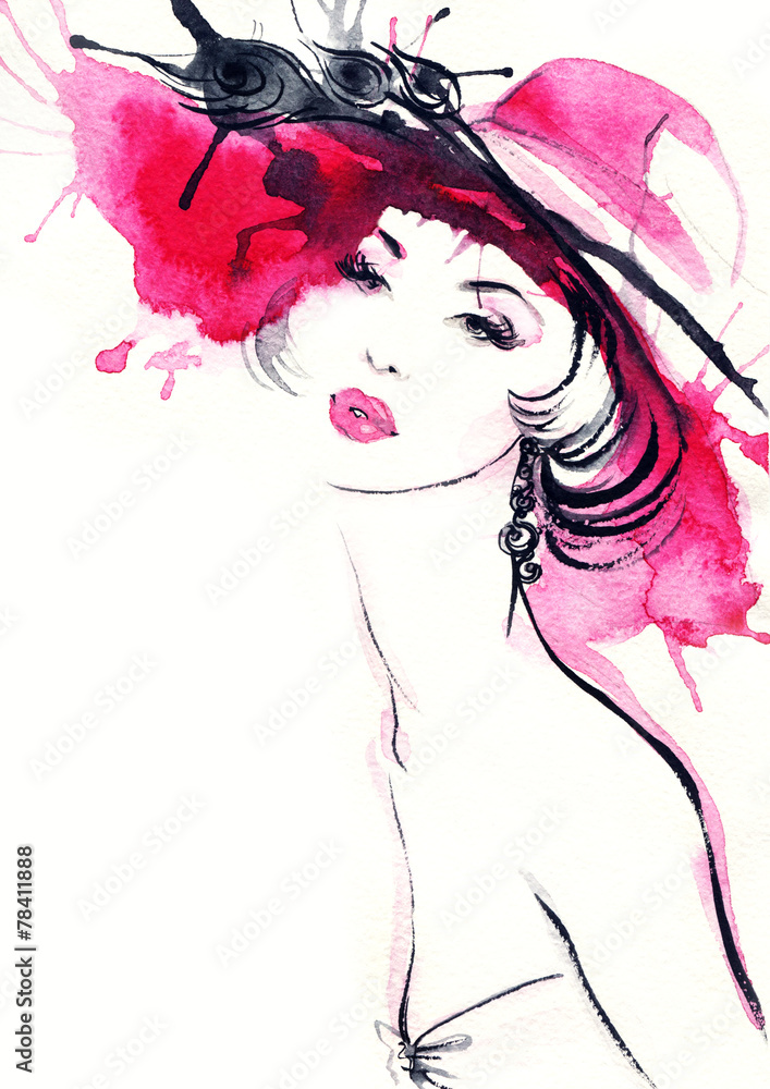 Fototapeta premium woman portrait .abstract watercolor .fashion background