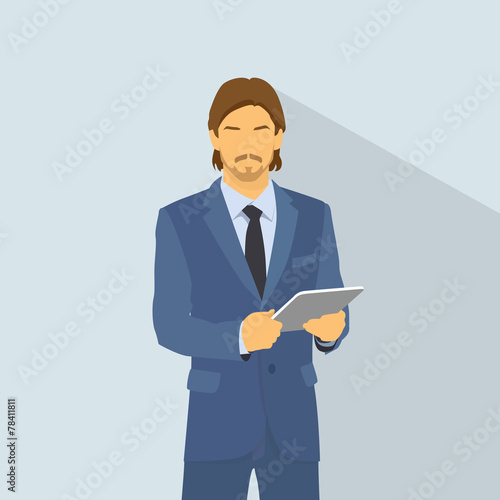Businessman wear elegant fashion suit hold tablet computer