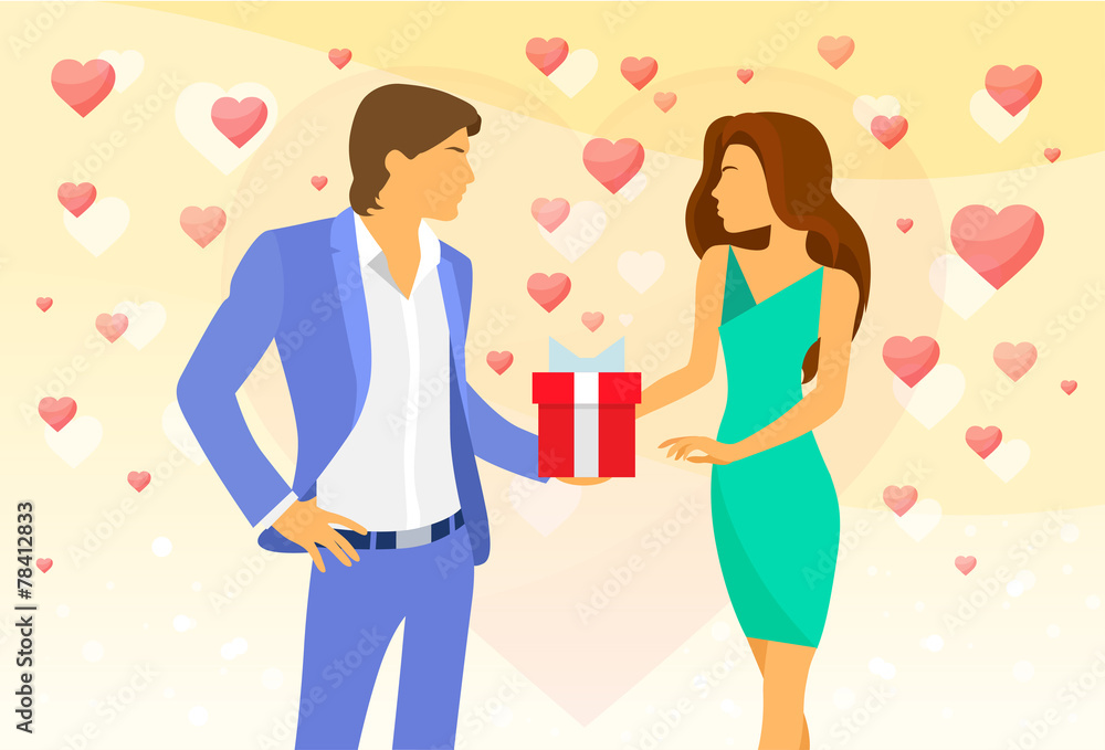 valentine day red heart couple gift box vector valentine day red heart couple gift box vector