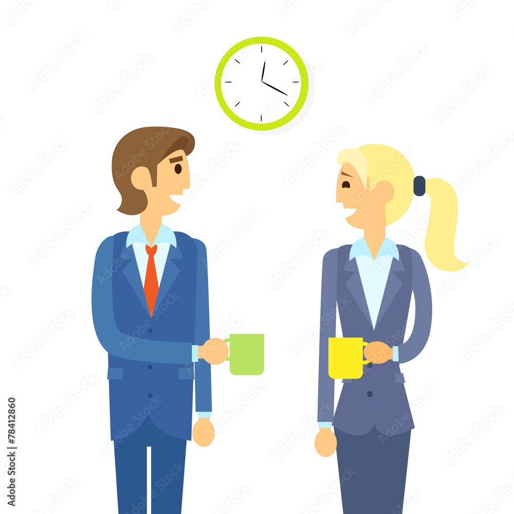 business people drink coffe break flat design business people drink coffe break flat design