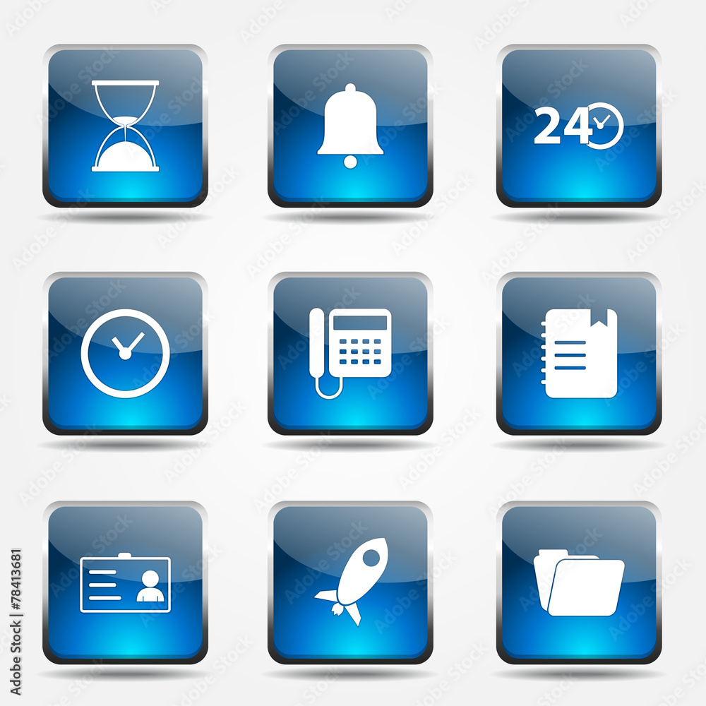 Time Duration Square Vector Blue Icon Design Set