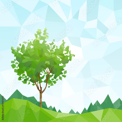 tree green leaves polygon graphic with copy space