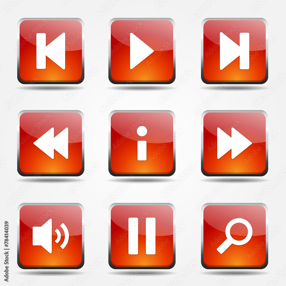 Multimedia Controller Square Vector Orange Icon Design Set Multimedia Controller Square Vector Orange Icon Design Set