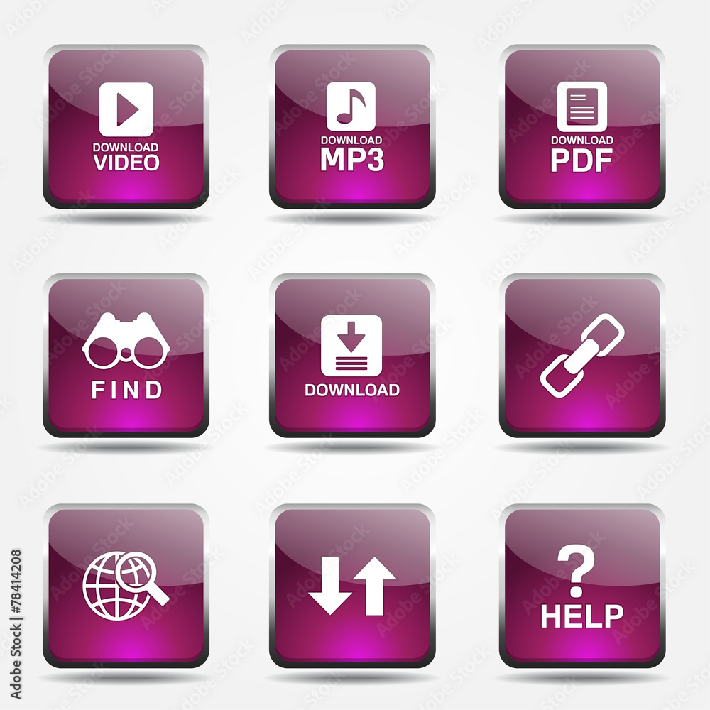 Multimedia Web Internet Square Vector Pink Icon Design Set Multimedia Web Internet Square Vector Pink Icon Design Set