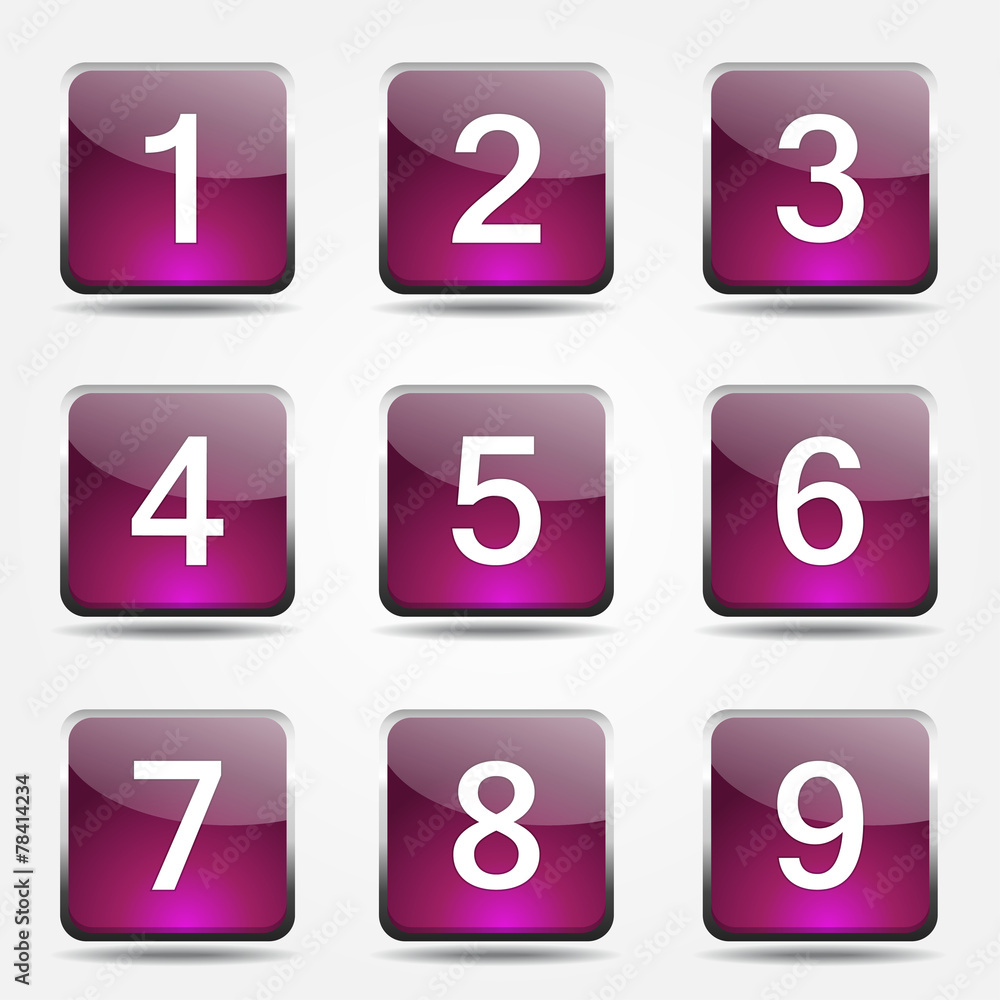 Numbers Counting Square Vector Pink Icon Design Set Numbers Counting Square Vector Pink Icon Design Set