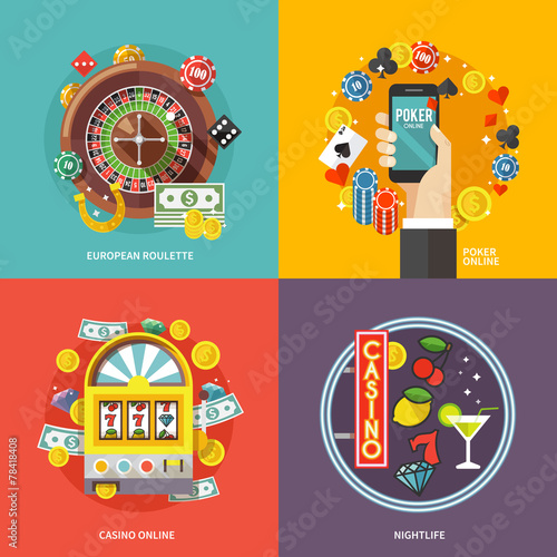 Colorful flat vector concept  composition.  European roulette
