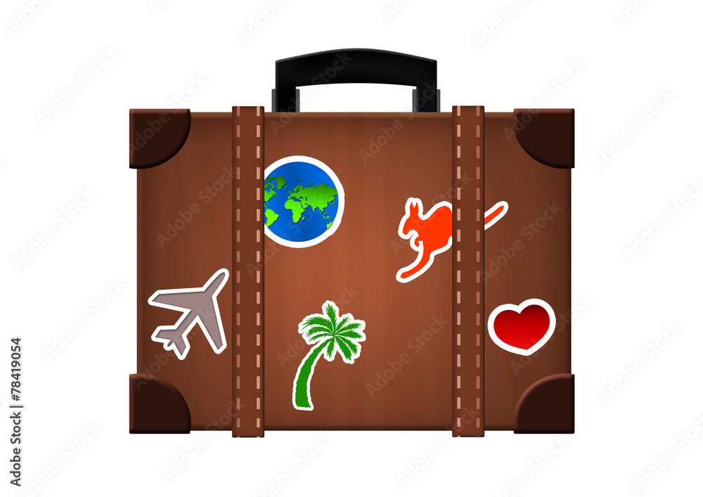 Koffer mit Sticker Stock Illustration | Adobe Stock