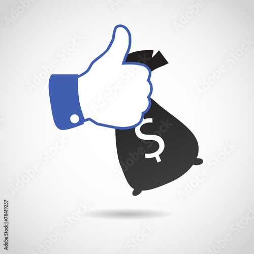 Thumb up - i like money. Vector art.
