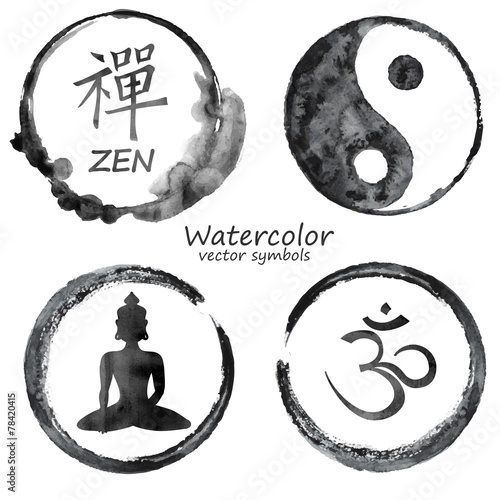 Watercolor set of yoga and buddhism icons
