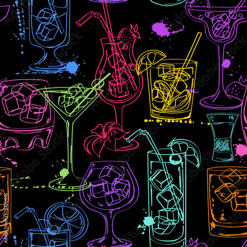 Sketch seamless pattern of cocktails