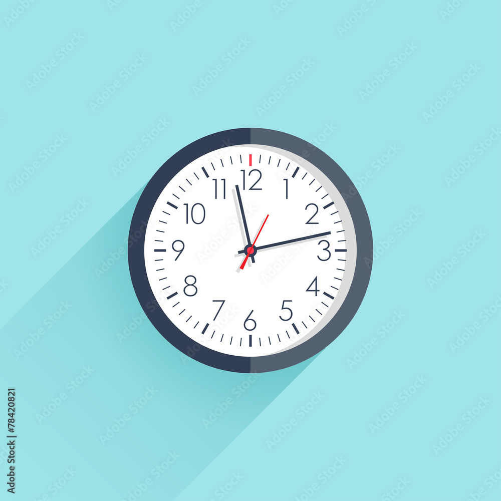 Clock icon flat style with long shadow Clock icon flat style with long shadow