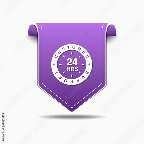 24 Hours Customer Support Purple Vector Icon