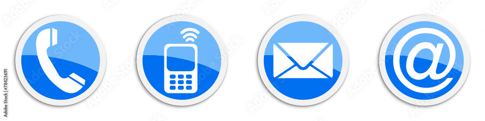 Four contacting sticker symbols in blue - buttons Four contacting sticker symbols in blue - buttons