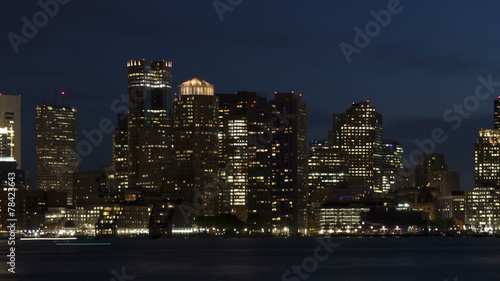 Time lapse close up pan shot slow Boston skyline at twilight