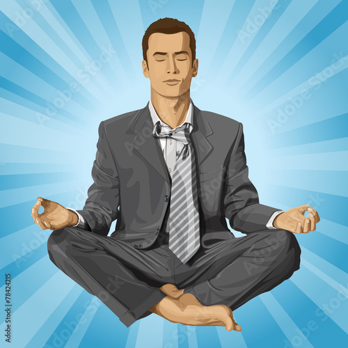 Vector Businessman in Lotus Pose Meditating