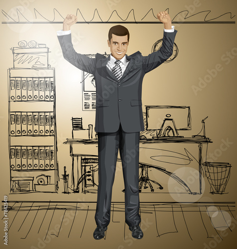 Vector Businessman With Hands Up 06