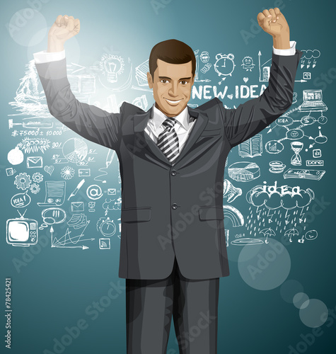 Vector Businessman With Hands Up