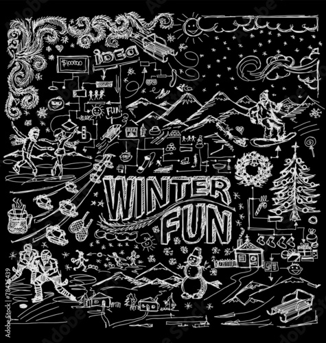 Vector sketch background with winter fun